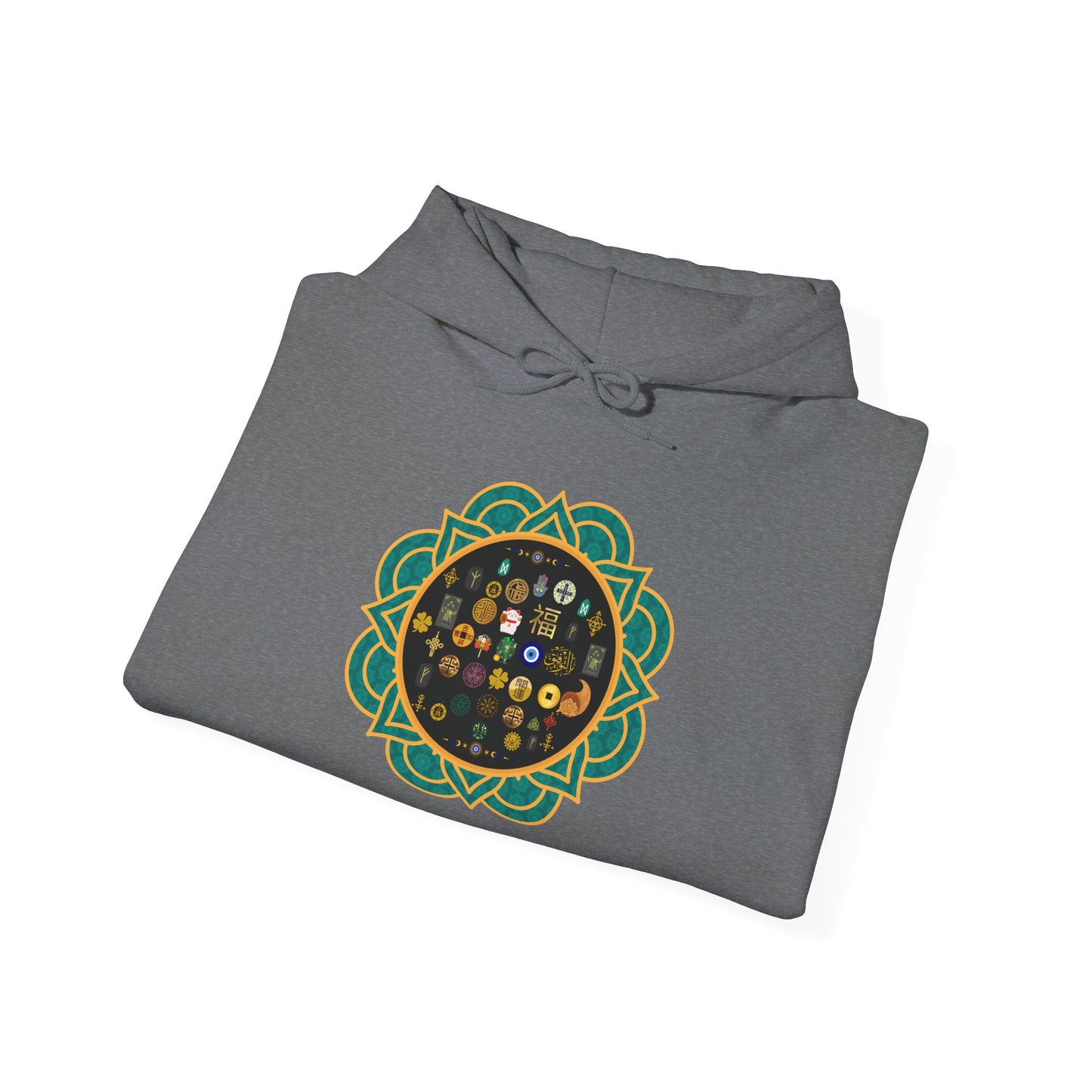 Hooded Sweatshirt with Sigils for Good Luck and Spiritual Protection